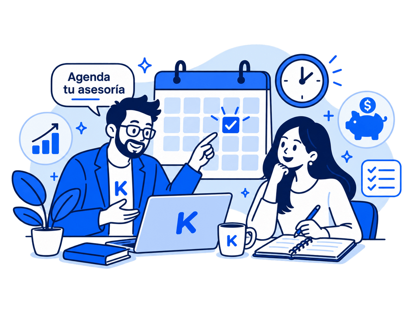 Asesor de KUPPRA agendando una asesoría financiera con una clienta
