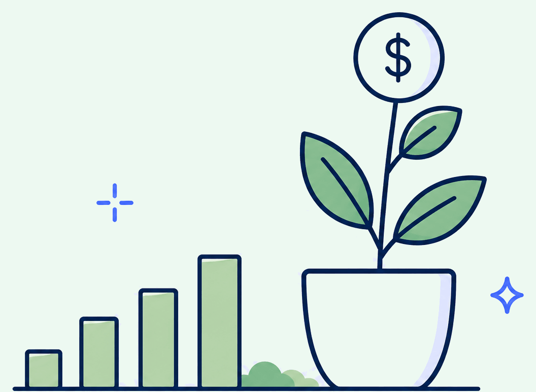 ilustración: planta creciendo sobre monedas